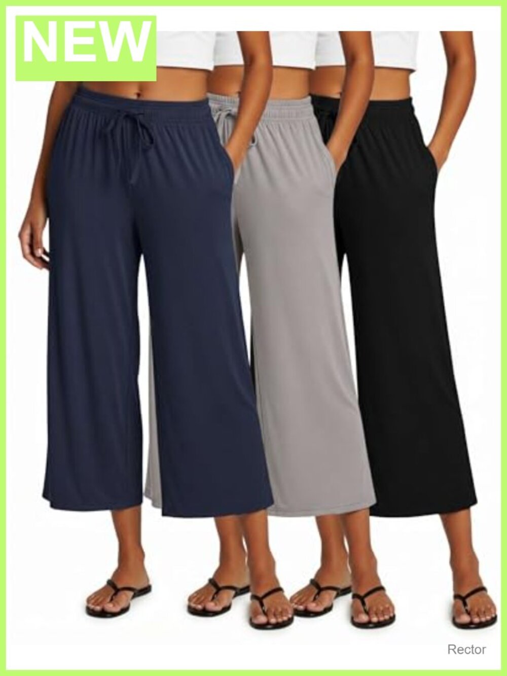 3 Pack Womens Capri Pants Gaucho Wide Leg High Waist Loose Crop Pockets